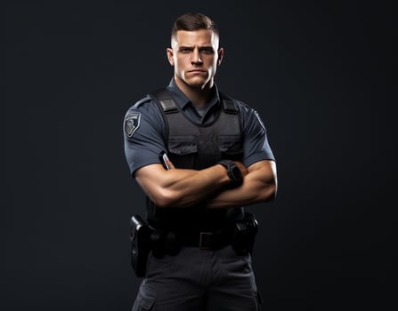 AI generated policeman posing with his hands in his pockets photo