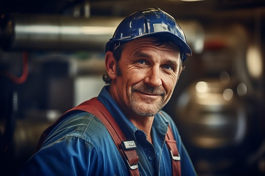 AI generated A happy plumber man and blurry background, closeup photo