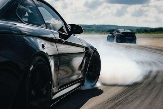 AI generated professional driver drifting racing car on road at race track, Race car drift on race track have smoke photo