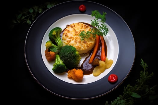 AI generated Delicious fresh vegan dish. Top view diet food with broccoli on a plate. Generative AI photo