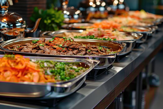 AI generated Catering buffet food indoor in restaurant with grilled meat. photo