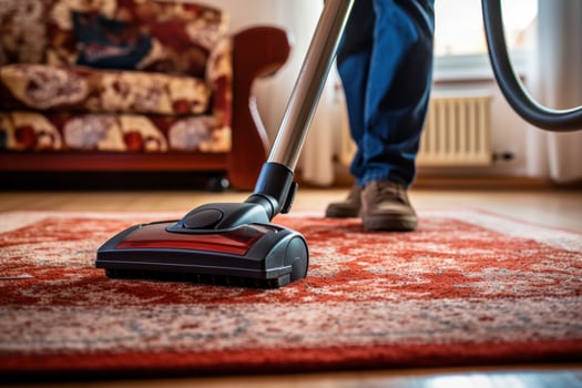 AI generated person vacuuming and cleaning a carpeting photo