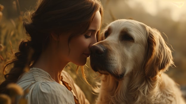 AI generated Woman sharing a tender moment with her dog photo