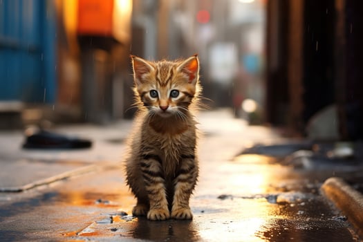 AI generated Lonely sad cute kitten outdoors photo