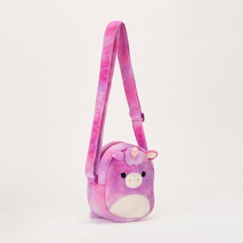rossbody Unicorn Messenger Children Bag Storage Wallet Handbag Purse baby girls isolated on a white background. zippered and shoulder straps. canvas school backpack. top view. photo