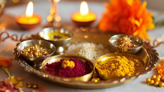 AI generated Traditional Indian Ritual Items for Spiritual Ceremony photo