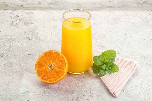 Fresh orange juice served mint photo