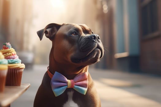 AI generated Dog with tie celebrate birthday. Generate ai photo