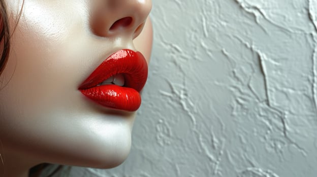 AI generated beautiful woman in grey background with white lips photo