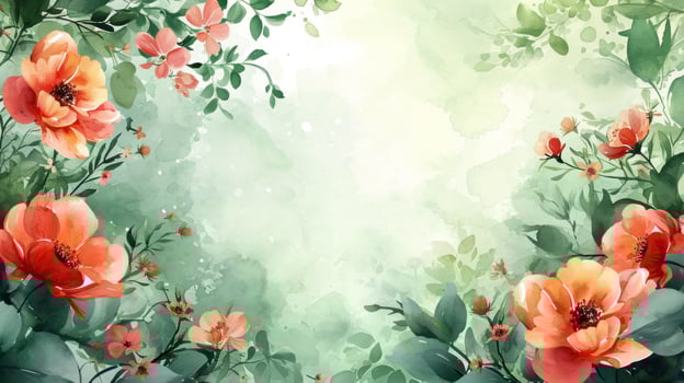AI generated Watercolor flowers, lush greenery, and intricate patterns form a sophisticated spring backdrop photo