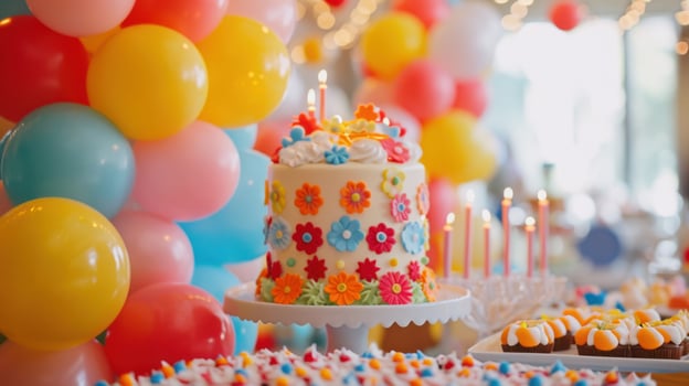 AI generated Whimsical decor, vibrant balloons, and joyful revelry create a lively and enchanting party ambiance photo