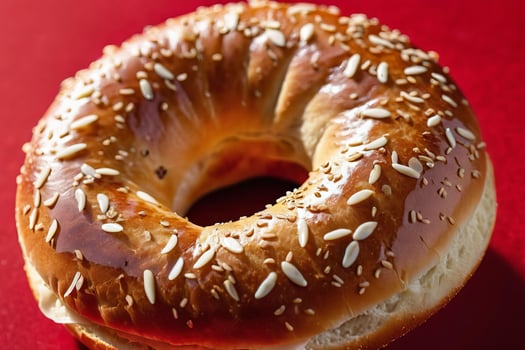 AI generated Toasted Bagel on Red Surface on Red Background photo