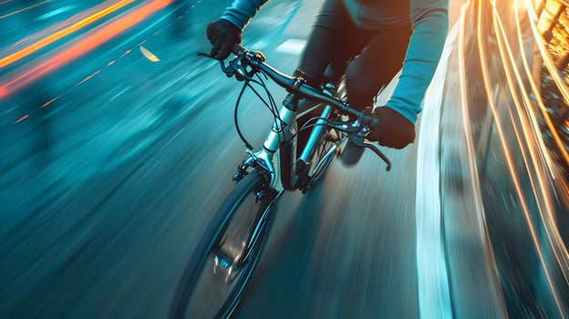 AI generated Overhead shot of cyclist on a bicycle on the asphalt road. High speed. High quality. AI Generative photo
