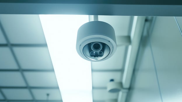 AI generated CCTV security camera in office background photo