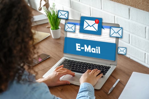 women working laptop with Email Inbox Electronic Communication Graphics Concept photo