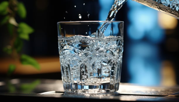 AI generated Water pouring into glass creating a refreshing moment with clear liquid filling the container, water flow picture photo