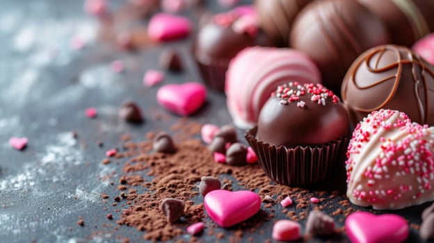 AI generated Candy hearts, chocolates, and delightful treats set against a love-filled background photo
