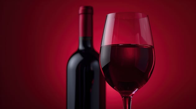 AI generated close up of red wine bottle and a glass photo