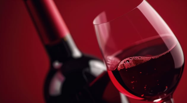 AI generated close up of red wine bottle and a glass photo