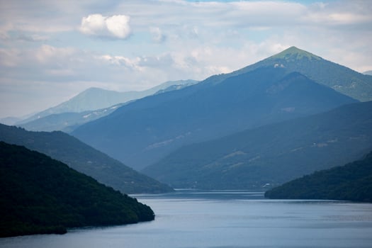 Blue lake with mountains in the background. Mountain landscape. photo