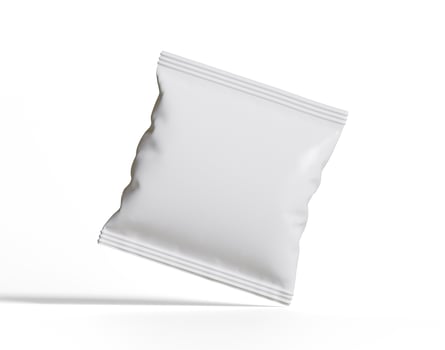Blank Plastic Snack Bag Mockup, White potato chips container, 3d Rendering isolated on white background photo
