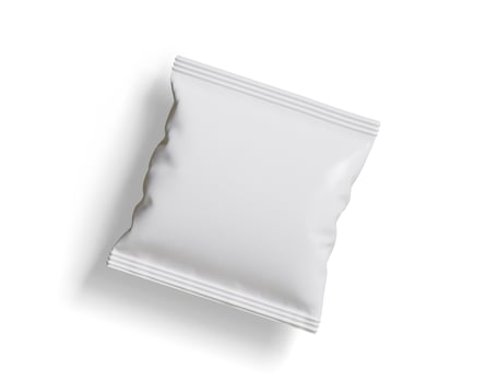 Blank Plastic Snack Bag Mockup, White potato chips container, 3d Rendering isolated on white background photo