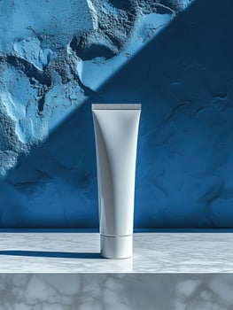 AI generated Skincare Tube on Minimalist Blue Background photo