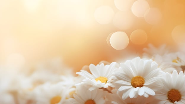AI generated Spring background with daisies, copy space. photo