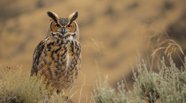 AI generated horned owl in nature photo