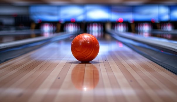 AI generated the ball is rolling down the alley of a bowling green photo