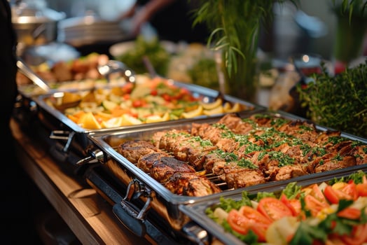 AI generated Catering buffet food indoor in restaurant with grilled meat. photo