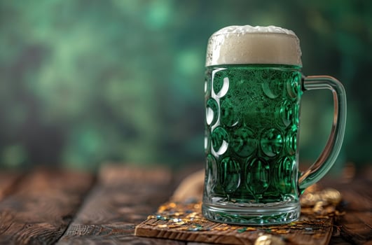 AI generated a merry st patrick's day beer at a wooden table photo