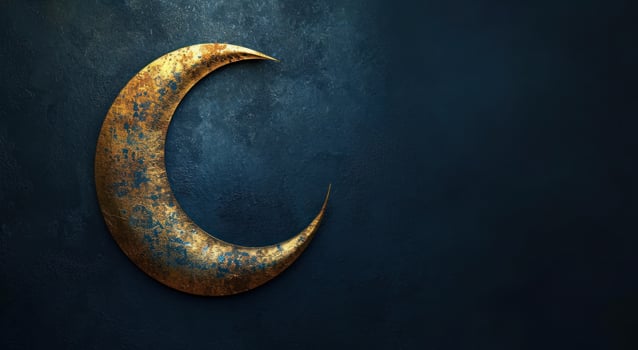 AI generated golden crescent in the dark on dark background photo