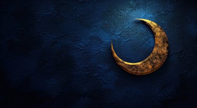 AI generated golden crescent in the dark on dark background photo