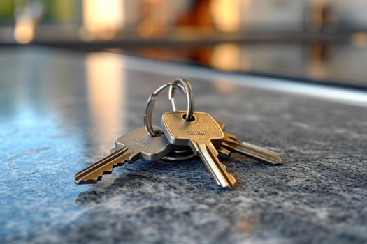 AI generated key of house keys on table in kitchen photo