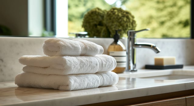 AI generated white towels on an island counter photo