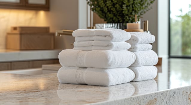 AI generated white towels on an island counter photo
