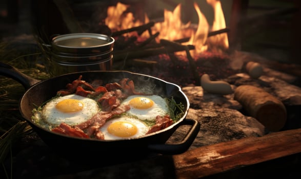 AI generated bacon and eggs is a classic camp foods photo