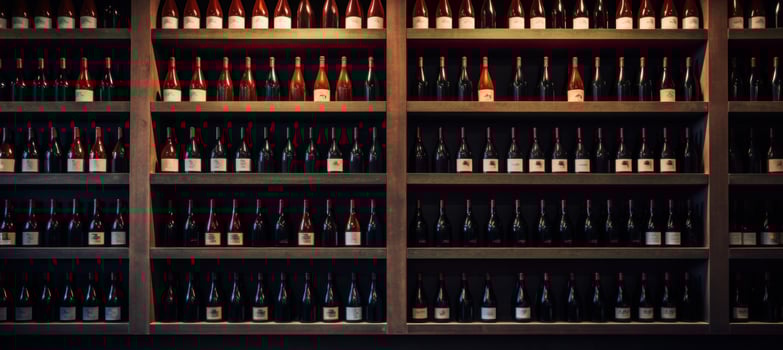 AI generated rows of wine bottles on racks in a cellar photo
