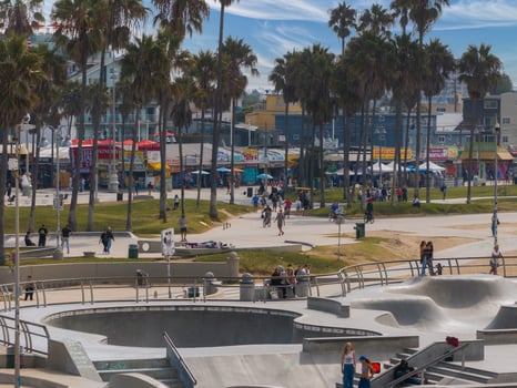 Skate board park in Venice beach at sunset, California, USA photo