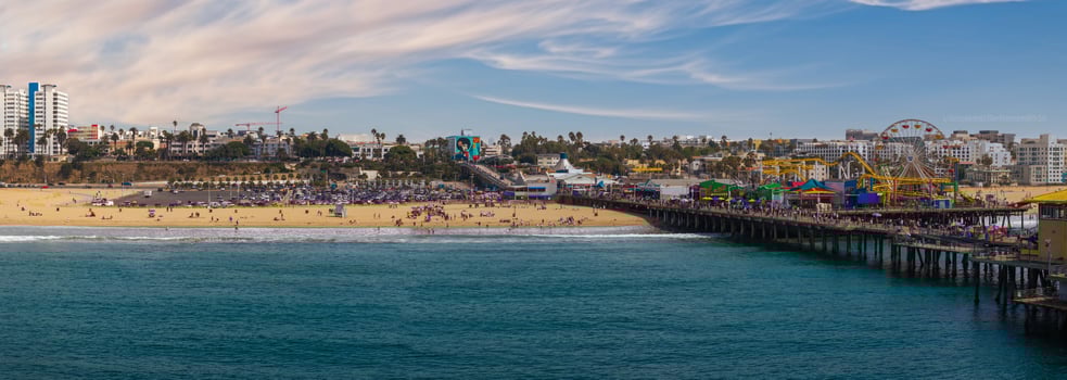 Santa Monica pier at sunset, Los Angeles photo