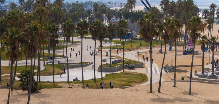 Venice beach Los Angeles California LA Summer Blue Aerial view. photo