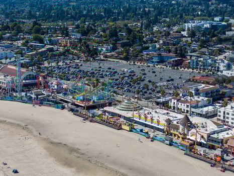 Aerial view of the amusement park in  Santa Cruz beach town. photo