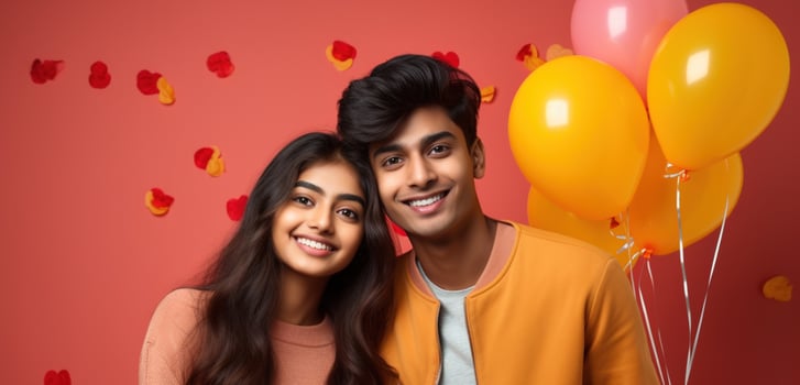 AI generated South asian boy and girl with balloons photo