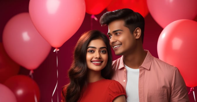 AI generated South asian boy and girl with balloons photo