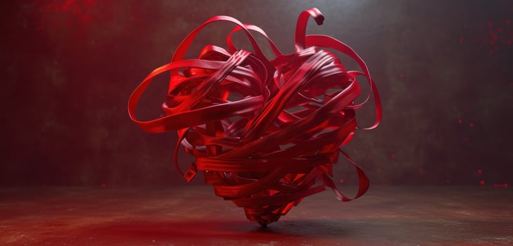AI generated the image shows a red heart with ribbons photo