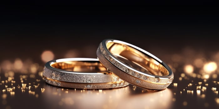 AI generated two wedding rings set on a snow background. photo