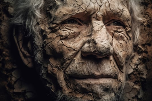 AI generated Aged male face cracked stone. Generate ai photo
