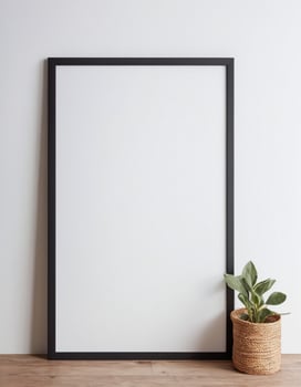 Blank picture frame on white wall mockup template photo