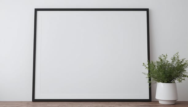 Blank picture frame on white wall mockup template photo
